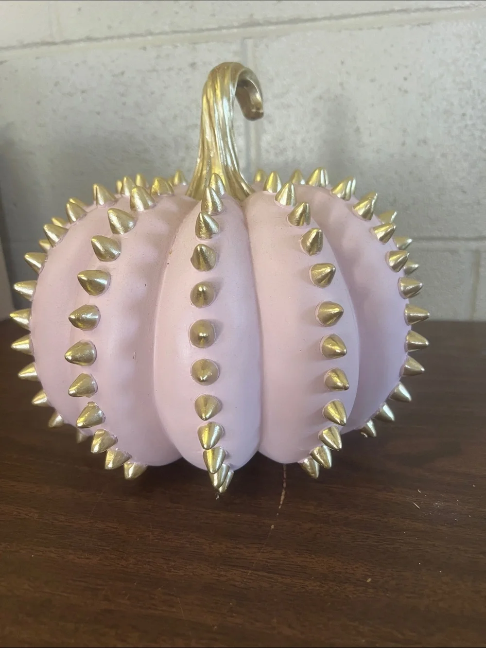 Pink Spiked Decorative Pumpkin with Gold Studs - Picture 2 of 2